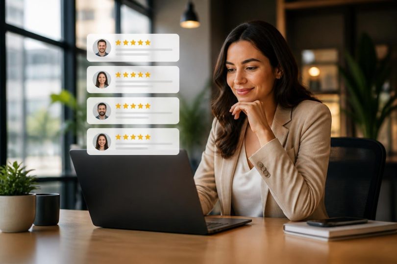 Página de site mostrando widget com avaliações do Google e estrelas