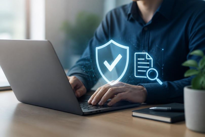 Página de site mostrando aviso de conteúdo gerado por IA e seção de política de privacidade