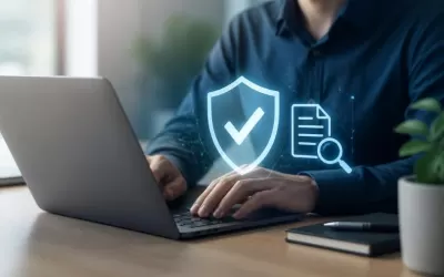 Página de site mostrando aviso de conteúdo gerado por IA e seção de política de privacidade