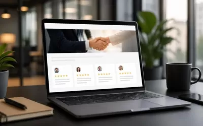 Tela de computador mostrando avaliações do Google integradas ao site de uma empresa
