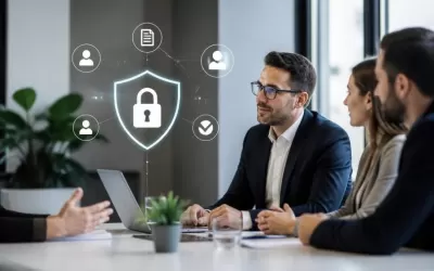 Equipe reunida avaliando conformidade LGPD de fornecedor de marketing digital