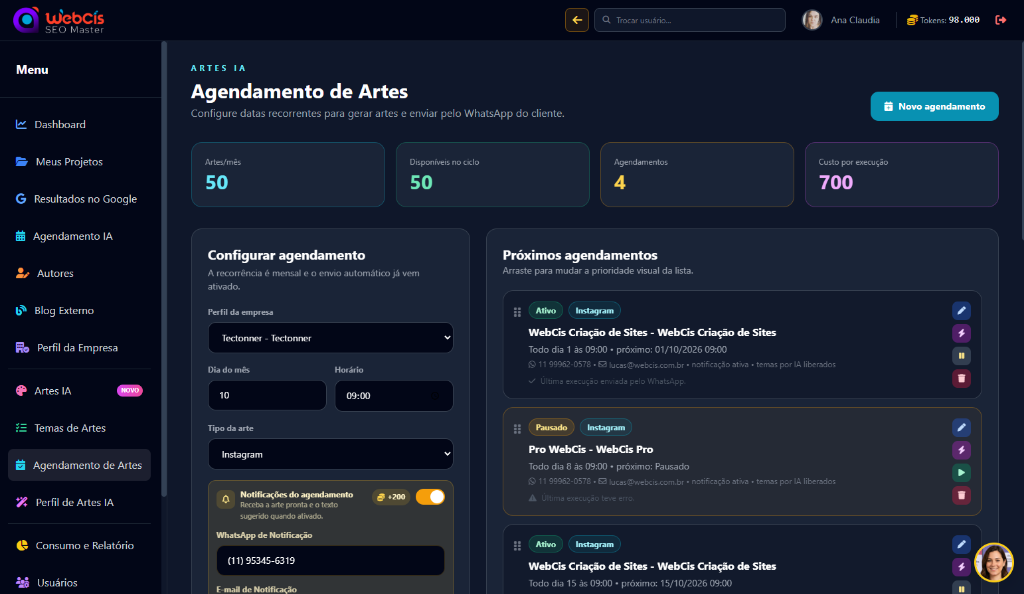 Agendamento de Artes com Disparo no WhatsApp