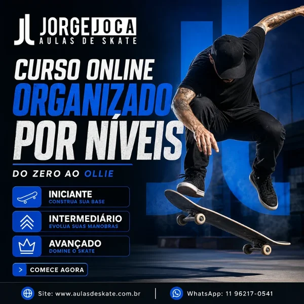 Jorge Joca - Aulas de Skate - Curso online organizado por níveis.
